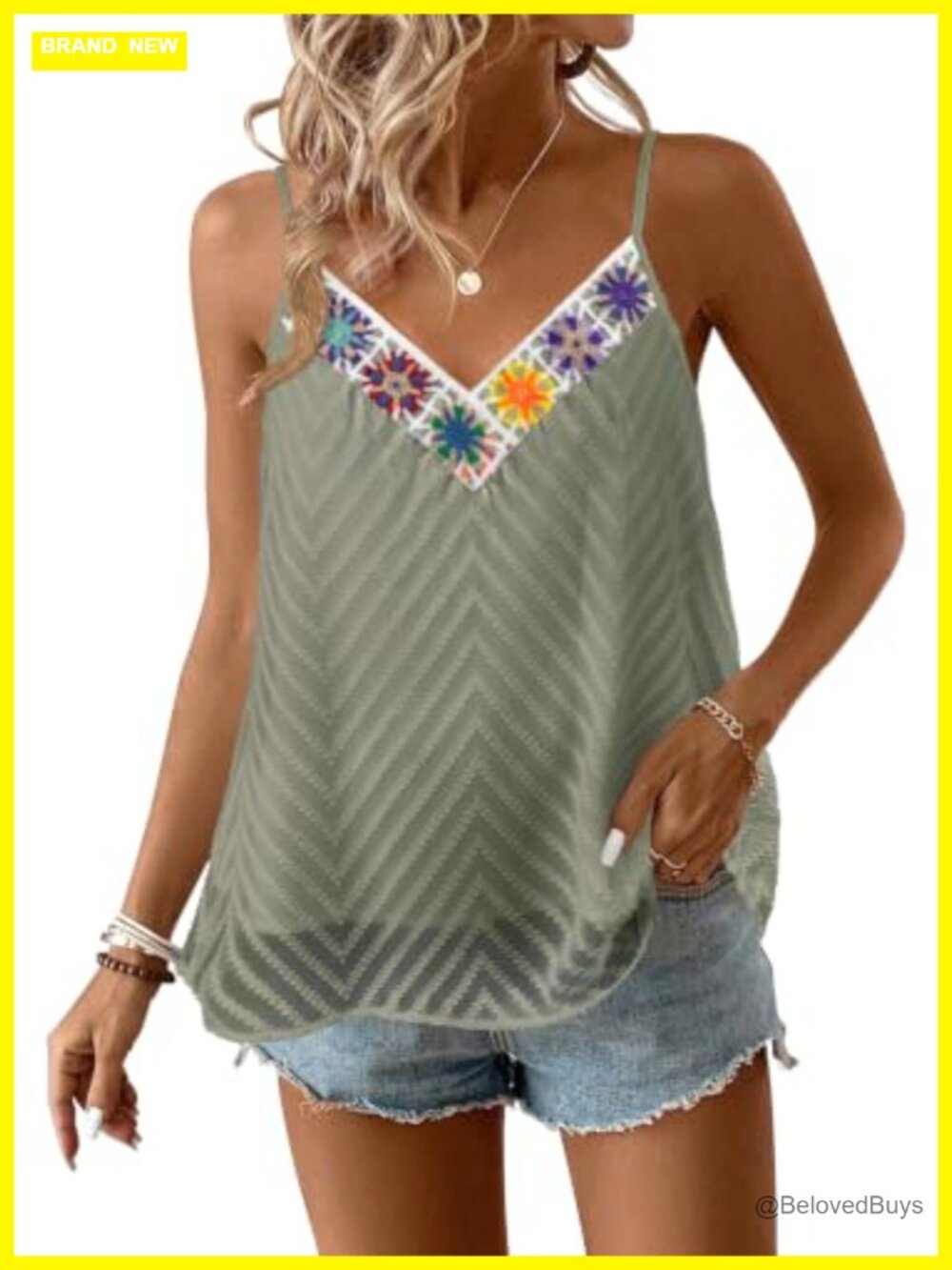 Women's Floral Strap V-Neck Tank Top Sleeveless Boho Casual Summer